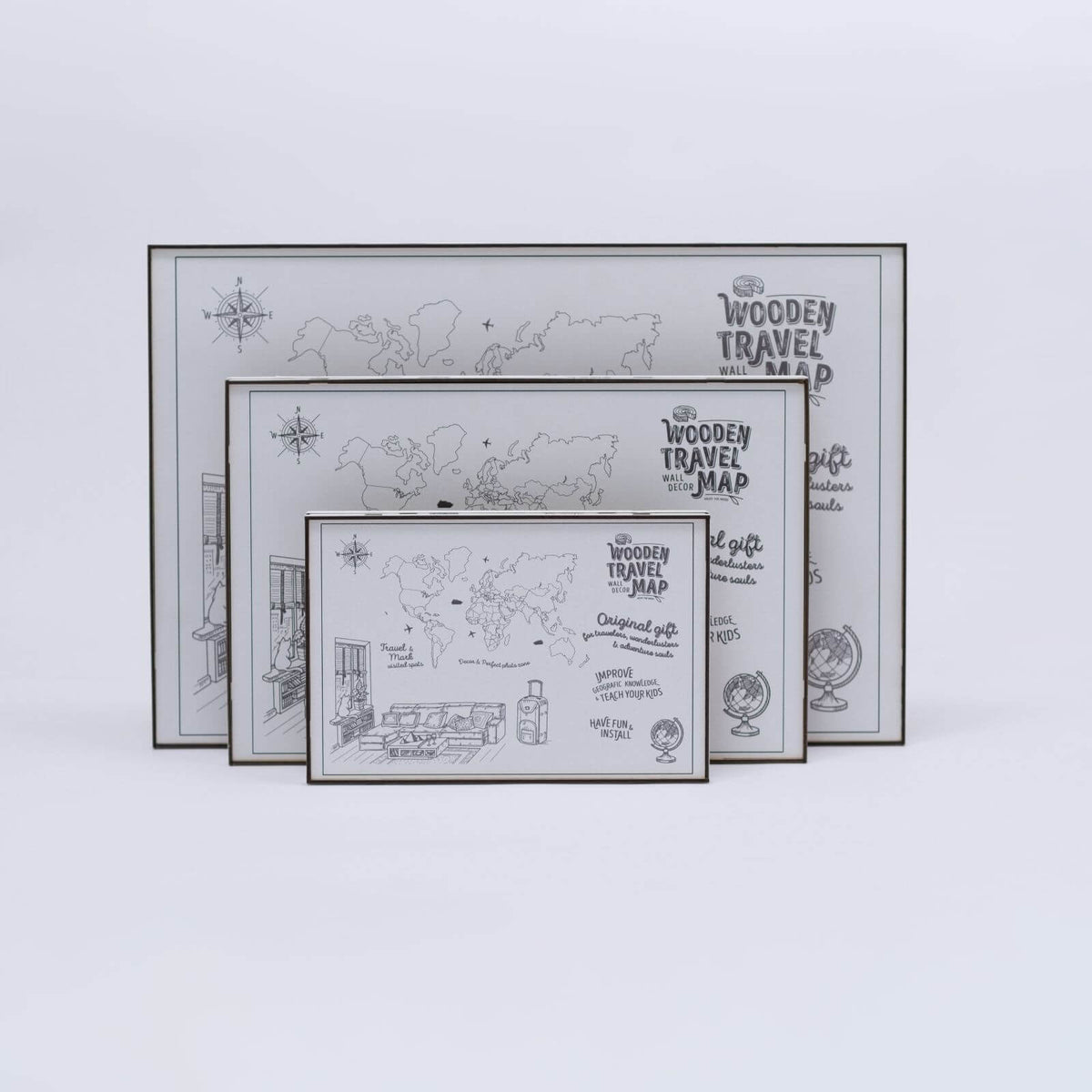 2D Wooden World Map Midnight
