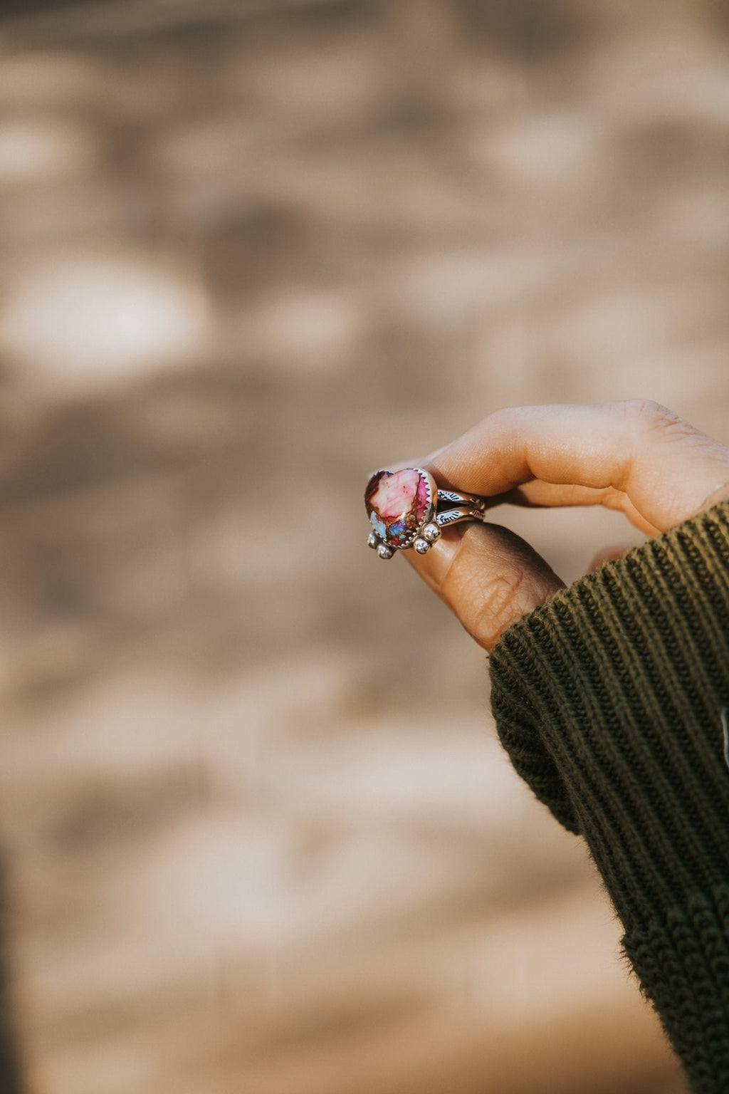 Pink Dahlia Heart Ring