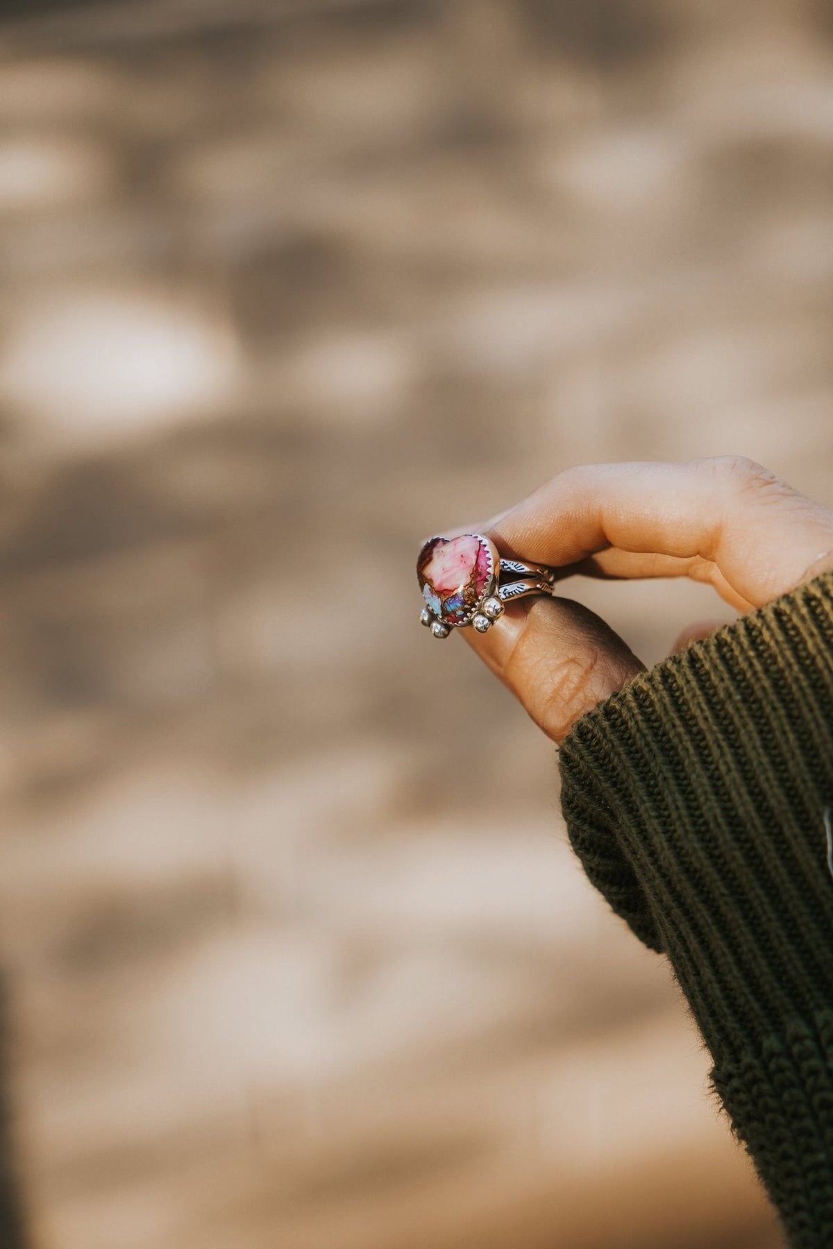 Pink Dahlia Heart Ring