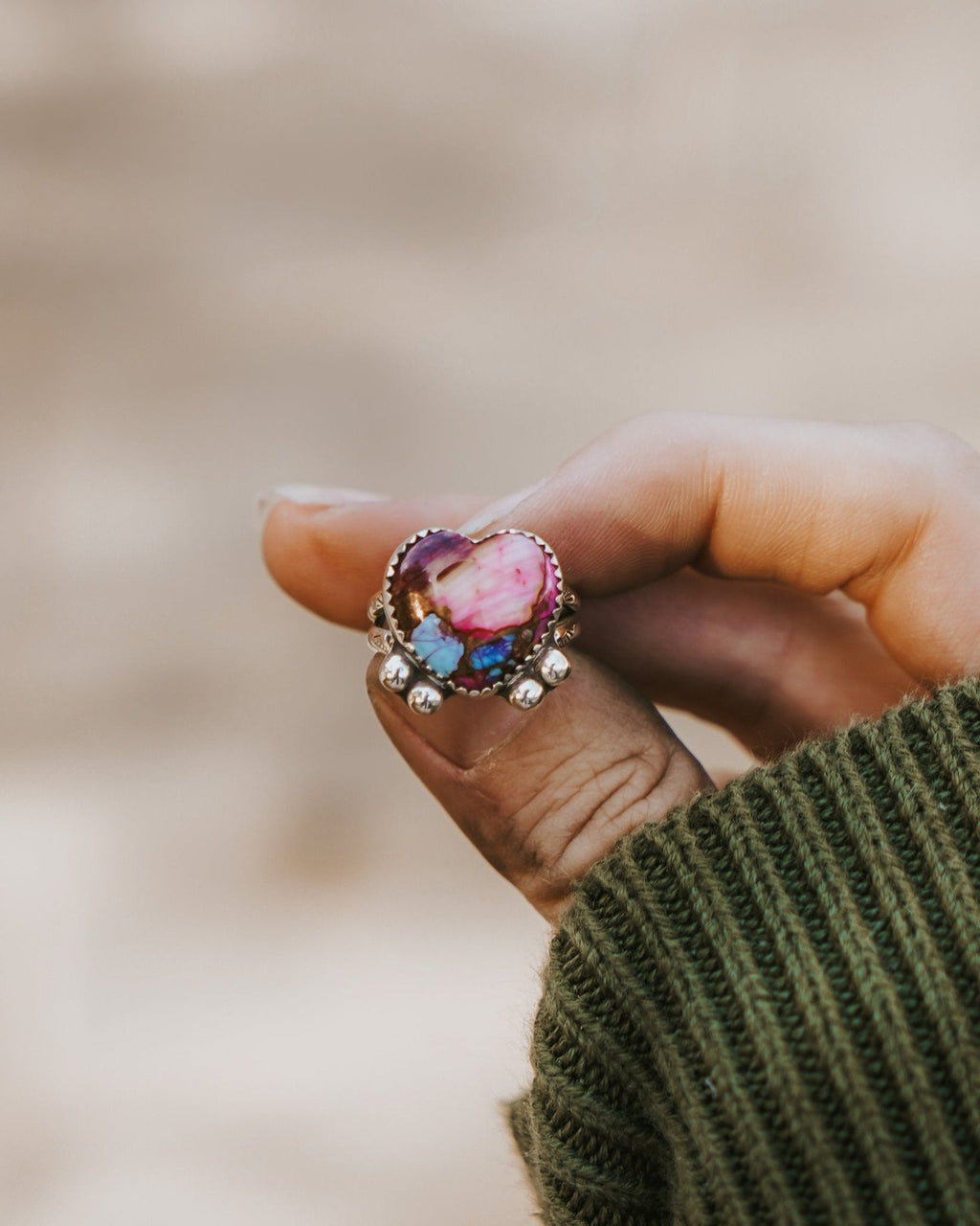 Pink Dahlia Heart Ring