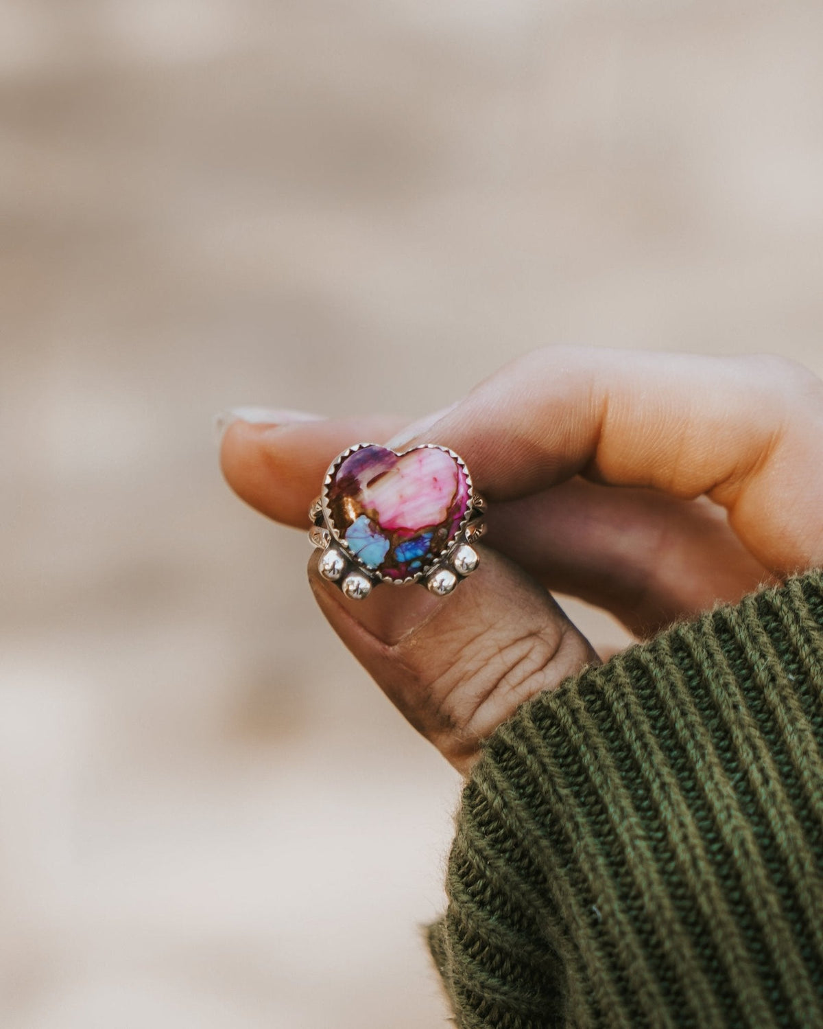 Pink Dahlia Heart Ring