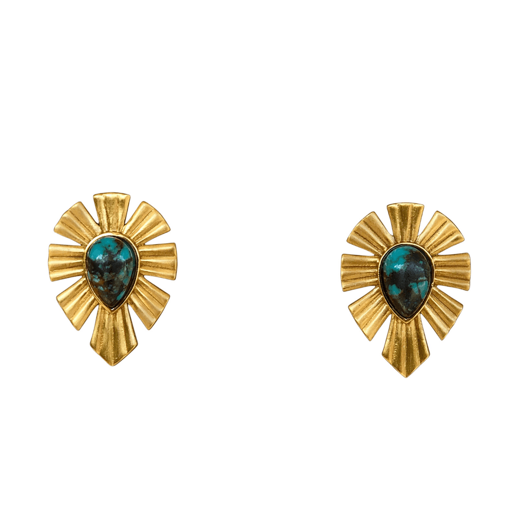Gold & Bold Stud Earrings - Turquoise - Shop Avnu