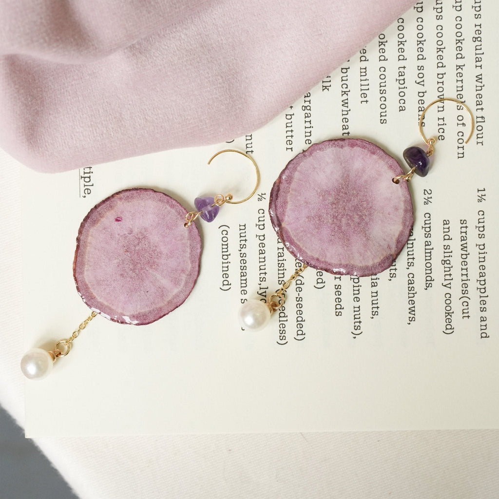 Real Carrot & Purple Sweet Potato Slice Earrings - "Harvest Gem" Vegetable Resin Jewelry