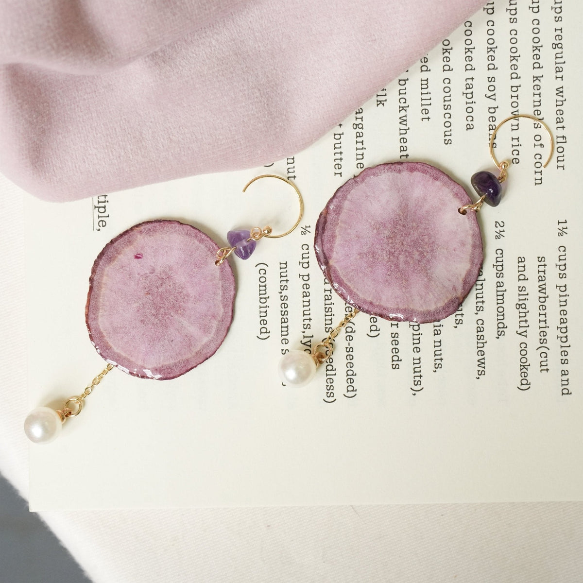 Real Carrot & Purple Sweet Potato Slice Earrings - "Harvest Gem" Vegetable Resin Jewelry