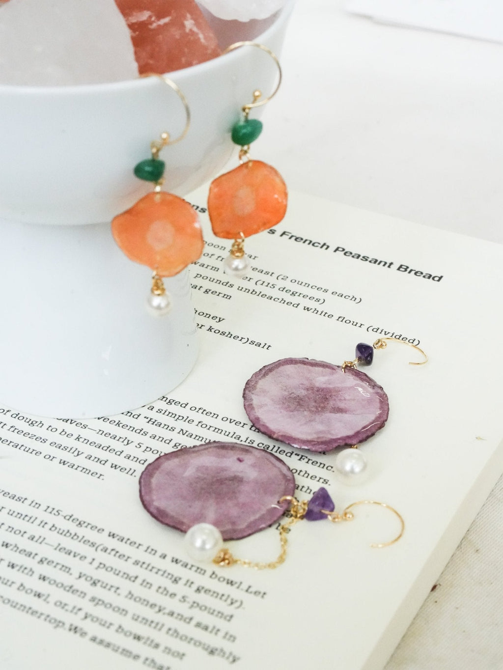 Real Carrot & Purple Sweet Potato Slice Earrings - "Harvest Gem" Vegetable Resin Jewelry
