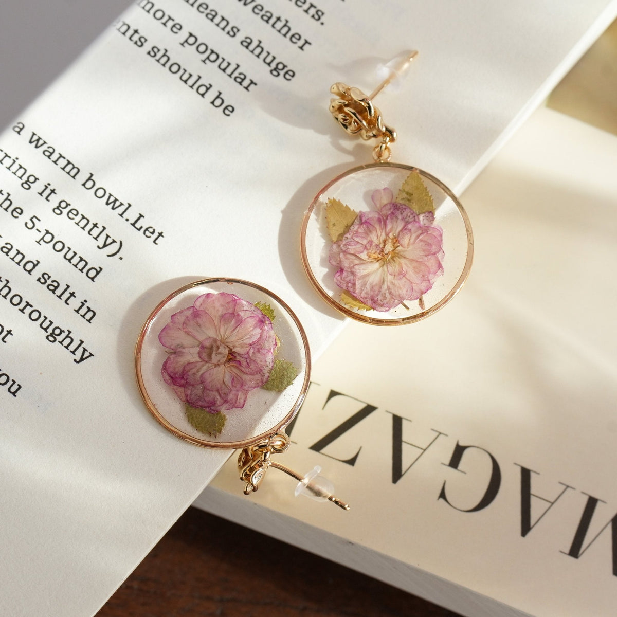 Real Double Cherry Blossom Earrings - "Sakura Dream" Pressed Flower Jewelry