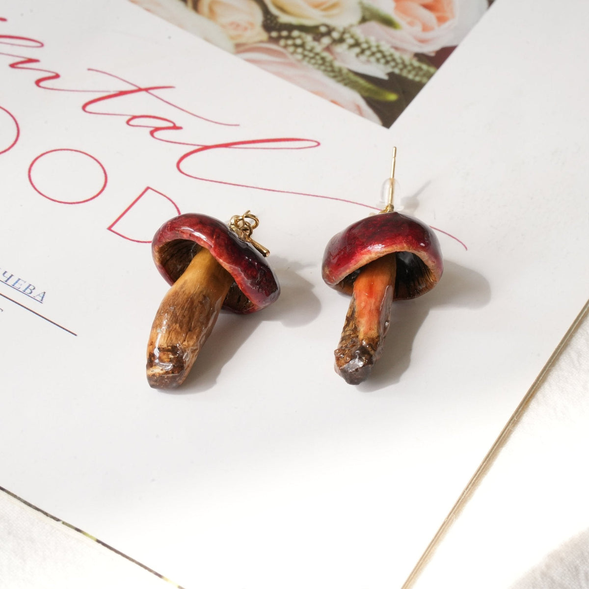 Real Golden Chanterelle Mushroom Earrings - Handcrafted Botanical Resin Jewelry