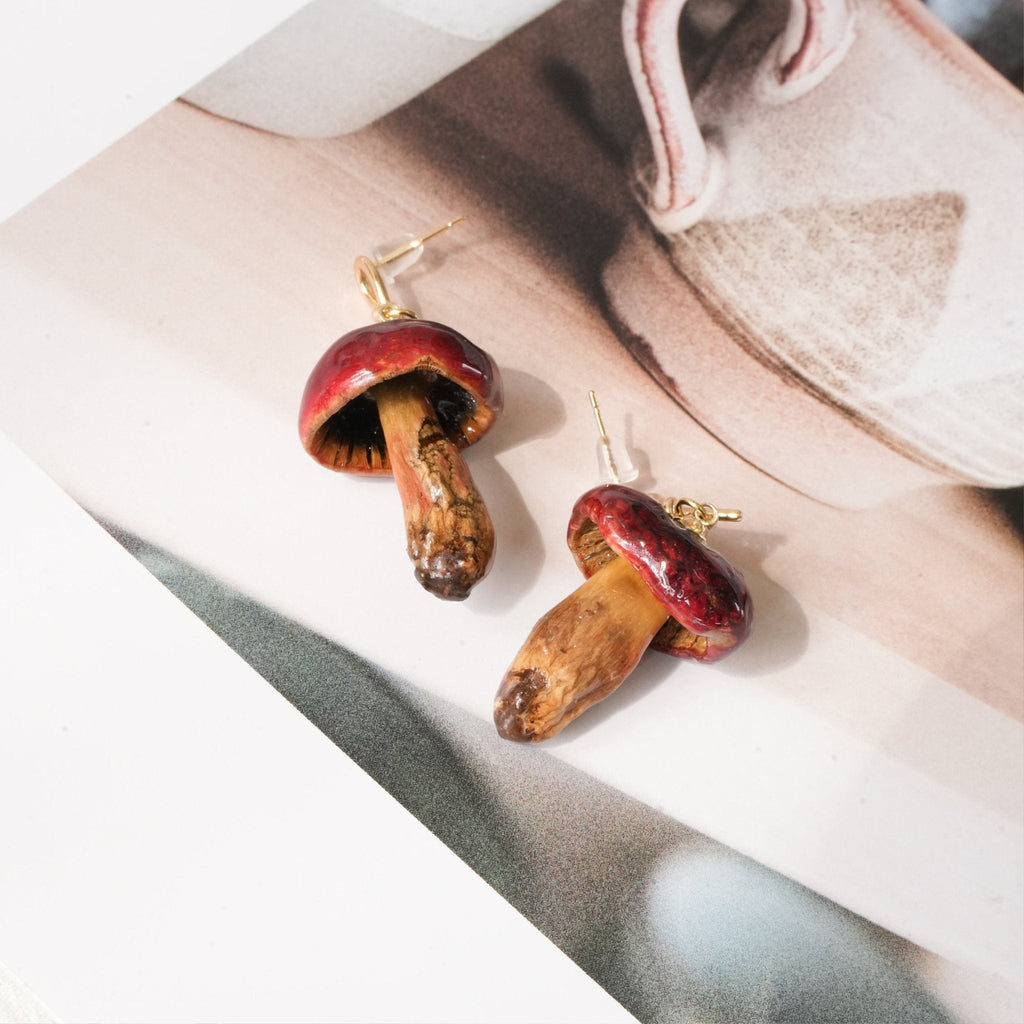 Real Golden Chanterelle Mushroom Earrings - Handcrafted Botanical Resin Jewelry