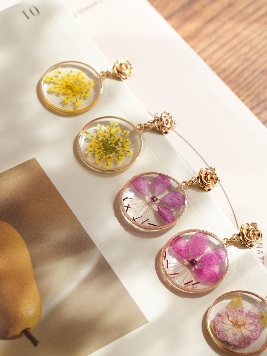 Real Yellow Lace Flower Earrings - "Golden Sunburst" Pressed Botanical Jewelry