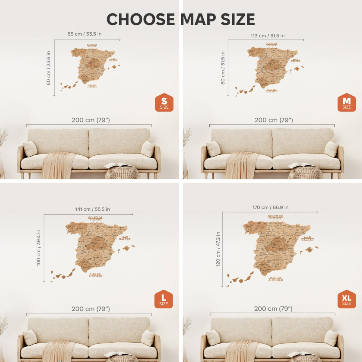 Wooden Map of Spain – Gold