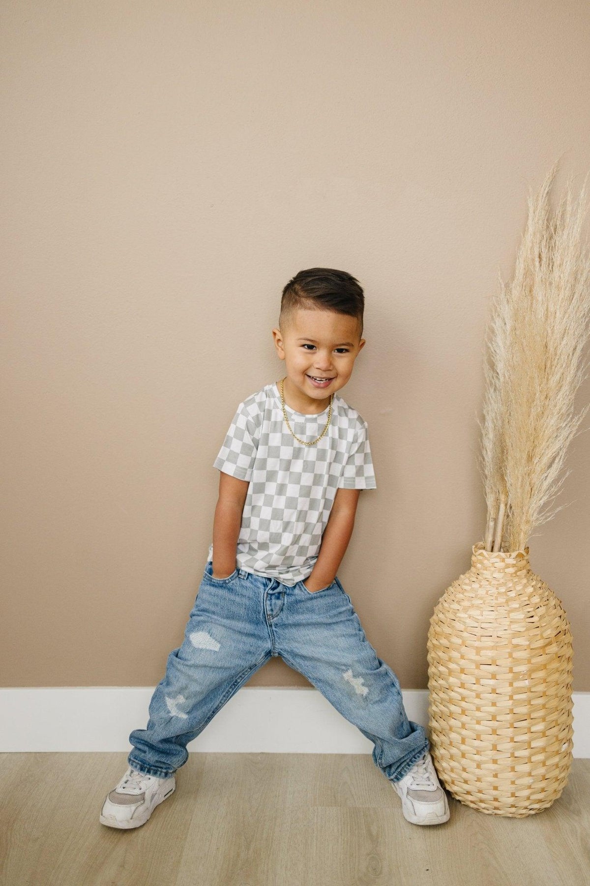 Sage Checkered Bamboo Tee *Sizes 3/6m & Sz 6 Left - Shop Avnu