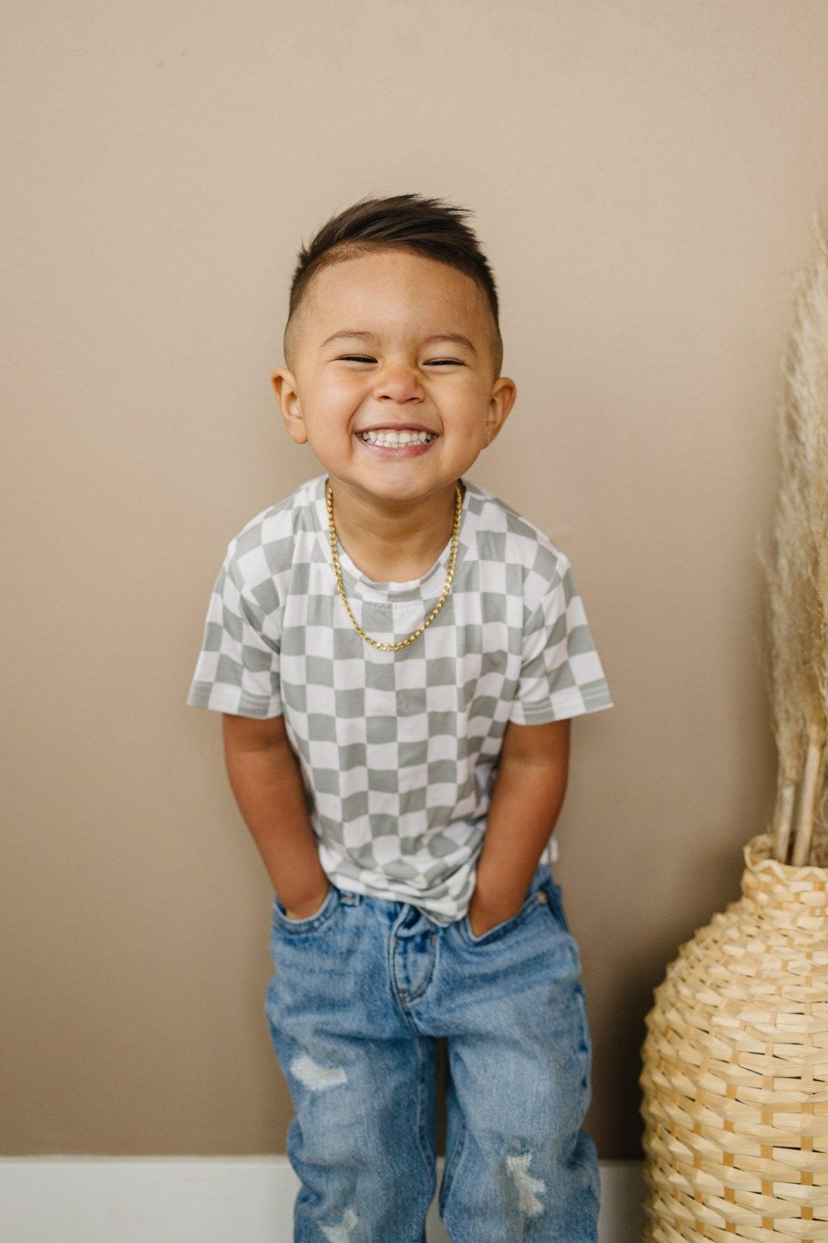 Sage Checkered Bamboo Tee *Sizes 3/6m & Sz 6 Left - Shop Avnu