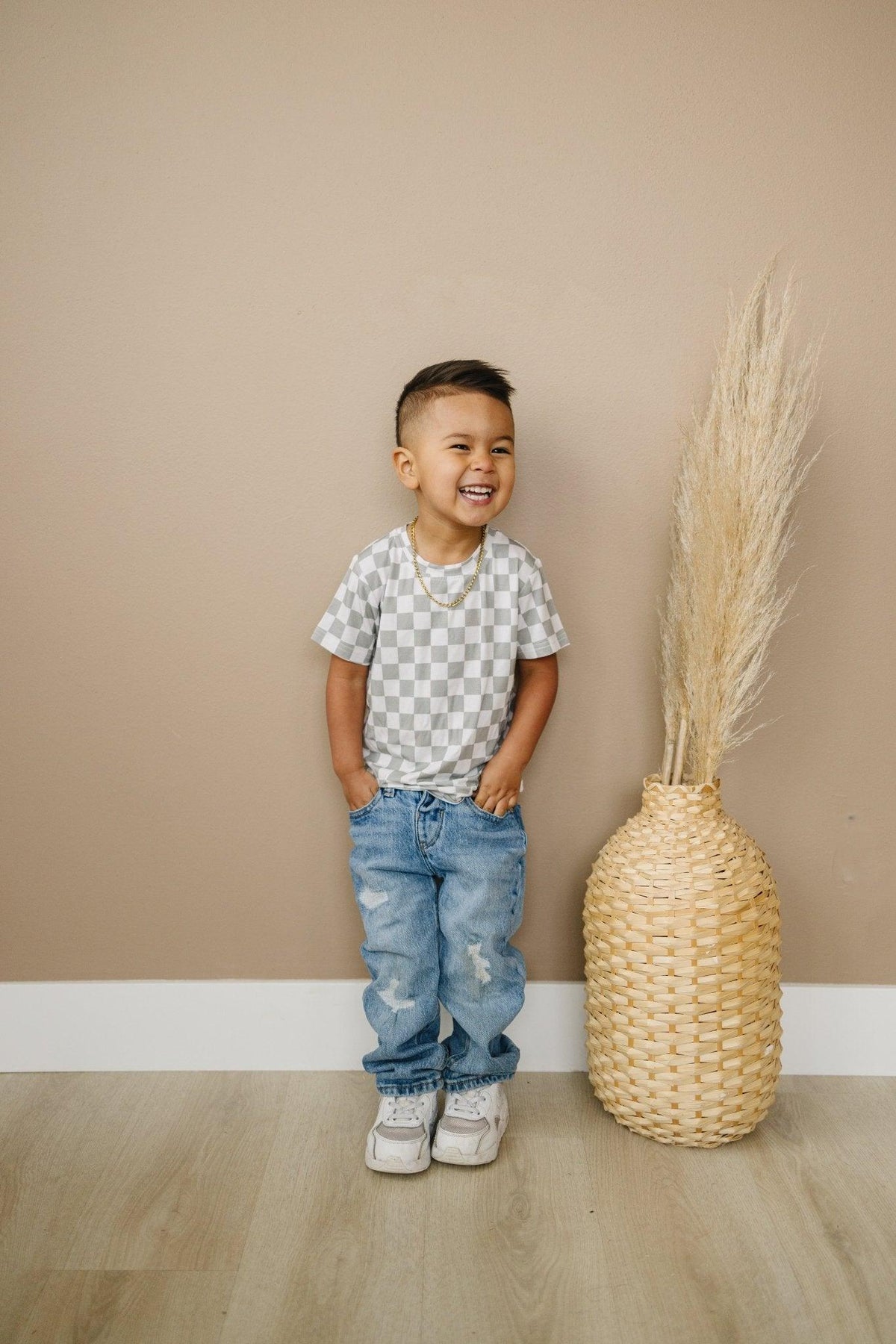Sage Checkered Bamboo Tee *Sizes 3/6m & Sz 6 Left - Shop Avnu