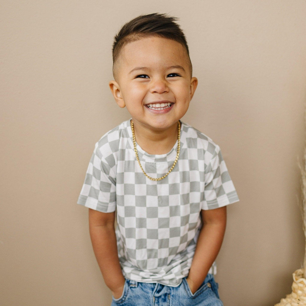 Sage Checkered Bamboo Tee *Sizes 3/6m & Sz 6 Left - Shop Avnu