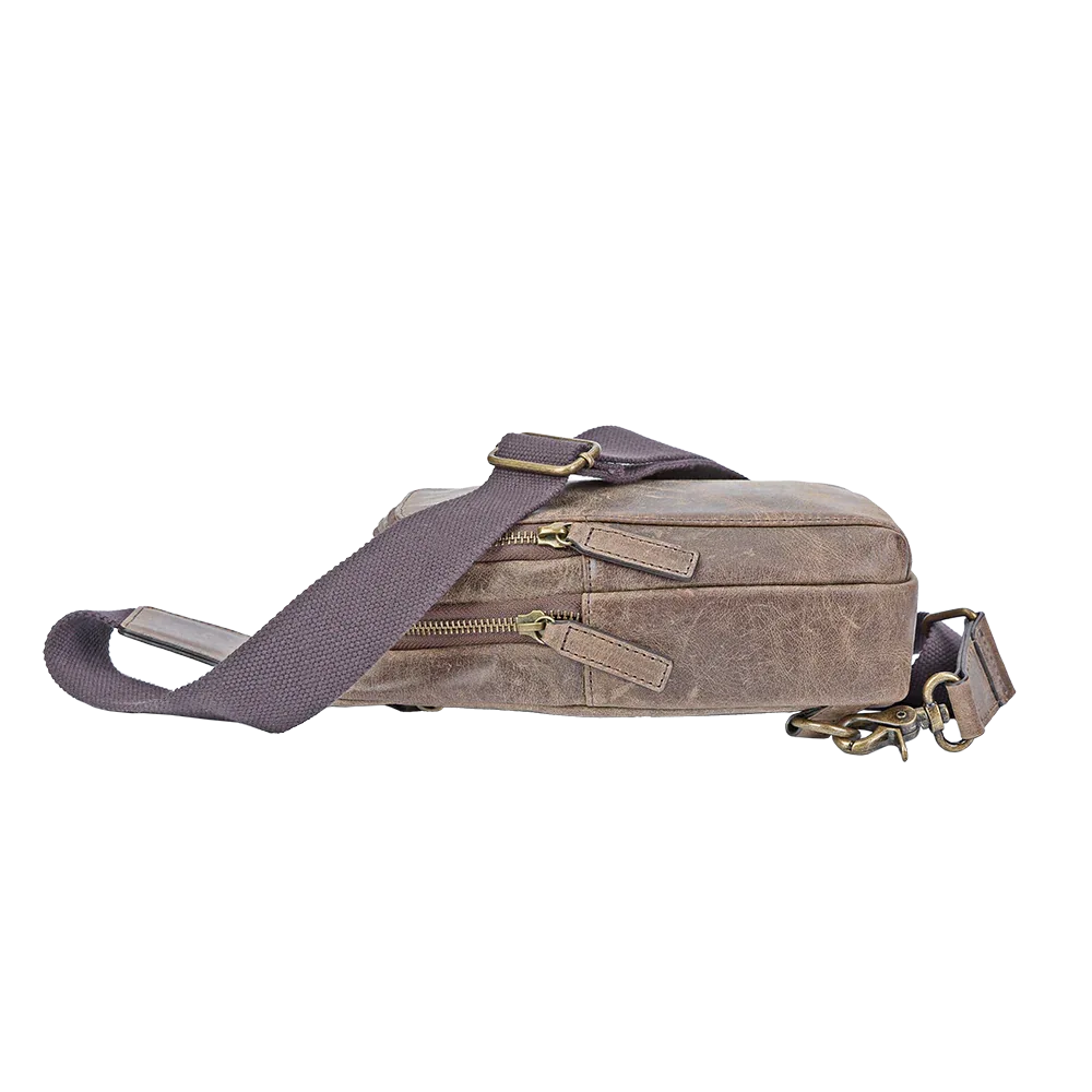 Crazy Horse Leather Sling Bag Small Version – Brown Full-Grain Crossbody for Men