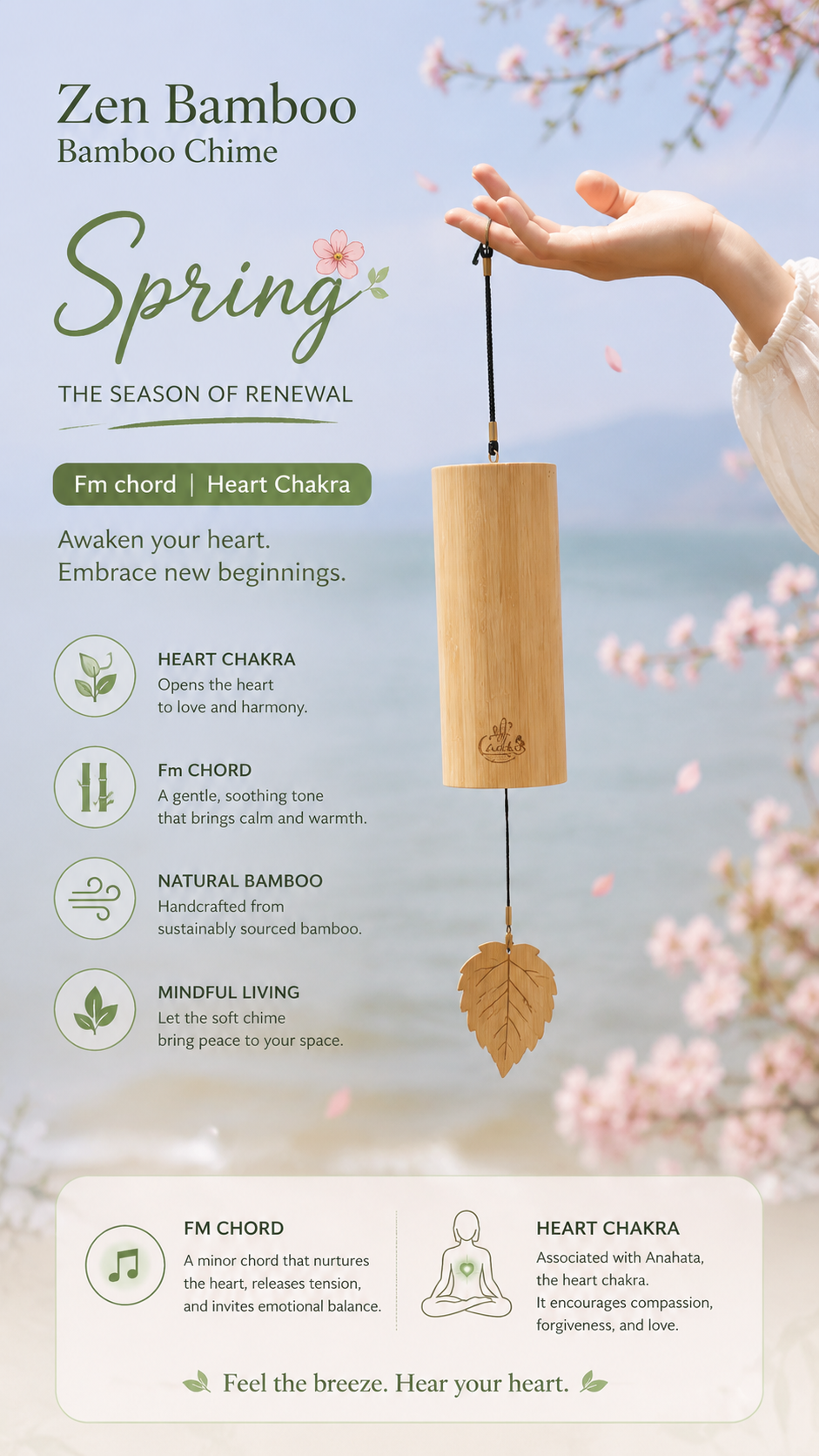 "The Zen Bamboo" - Handcrafted Natural Bamboo Wind Chime with Maple Leaf