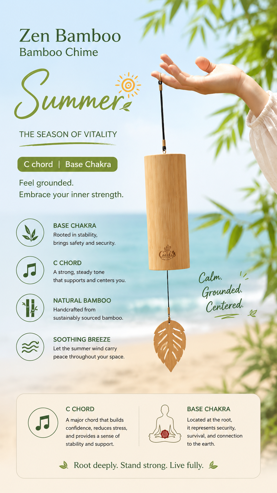 "The Zen Bamboo" - Handcrafted Natural Bamboo Wind Chime with Maple Leaf
