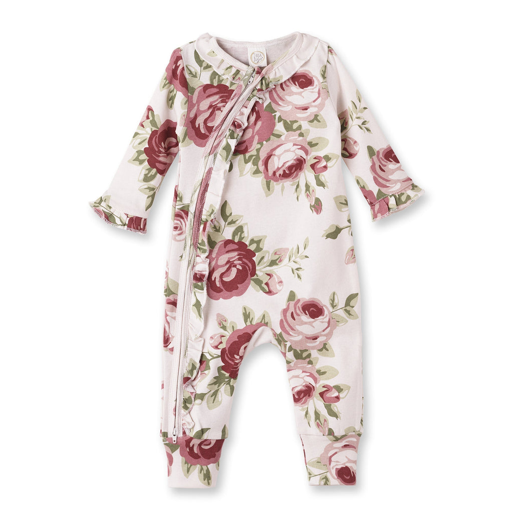 Baby Girl's Cabbage Rose Cotton Zippered Romper - Shop Avnu
