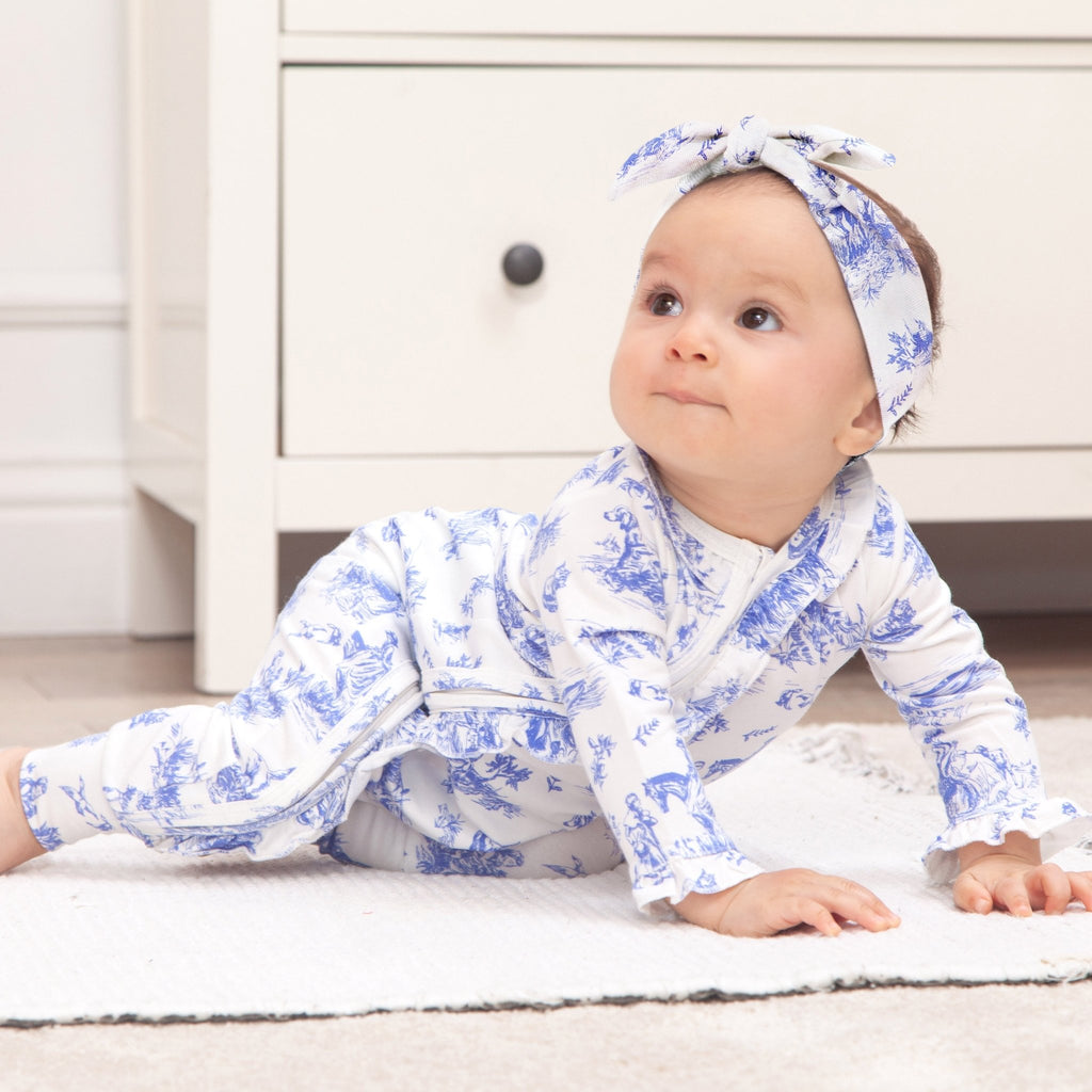 Baby Girl Toile de Jouy Bamboo Zipper Romper - Mommy and Me - Shop Avnu