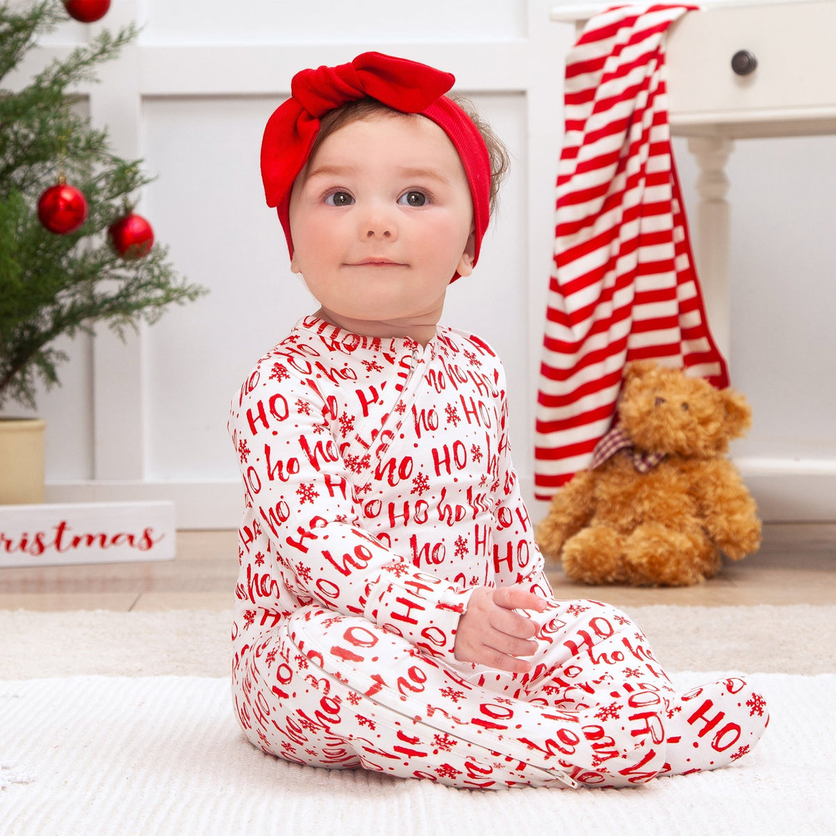 Christmas Ho - Ho - Ho Bamboo Baby Zipper Romper - Family Matching - Shop Avnu