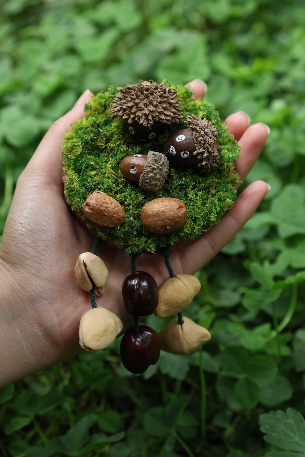"The Acorn Family" - Handmade Moss Forest Wall Hanging & Seed Mobile