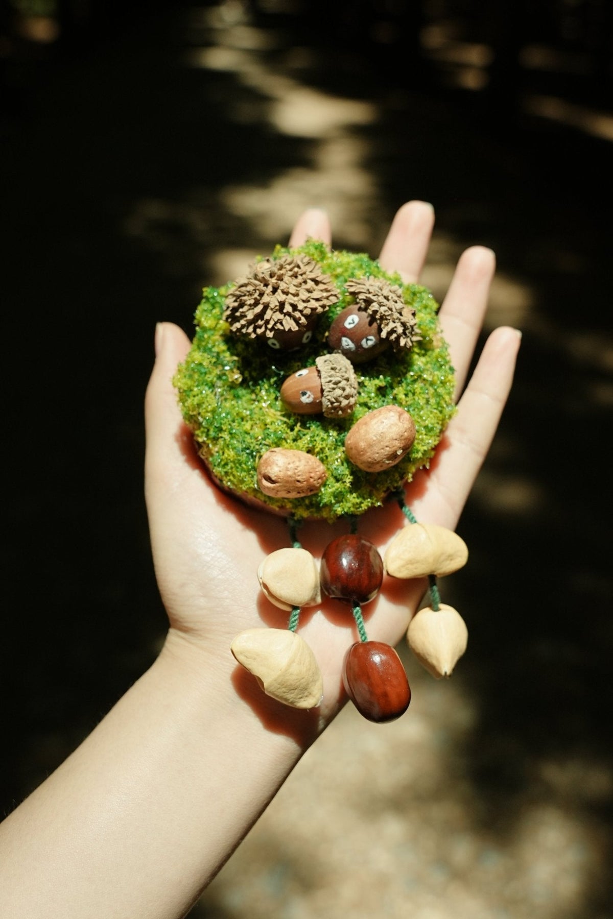 "The Acorn Family" - Handmade Moss Forest Wall Hanging & Seed Mobile