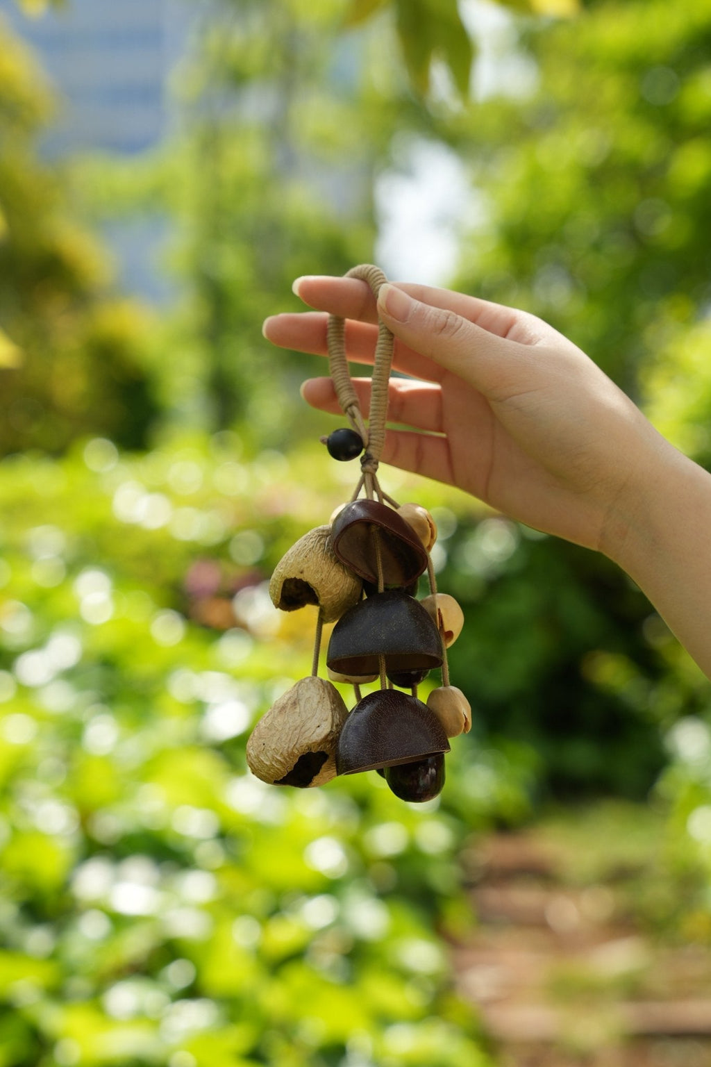 "The Deep Woods Rattle" - Dark Nut & Hollow Pod Cluster Charm with Rope Loop