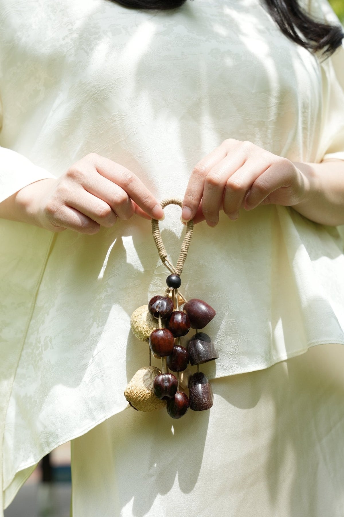 "The Deep Woods Rattle" - Dark Nut & Hollow Pod Cluster Charm with Rope Loop