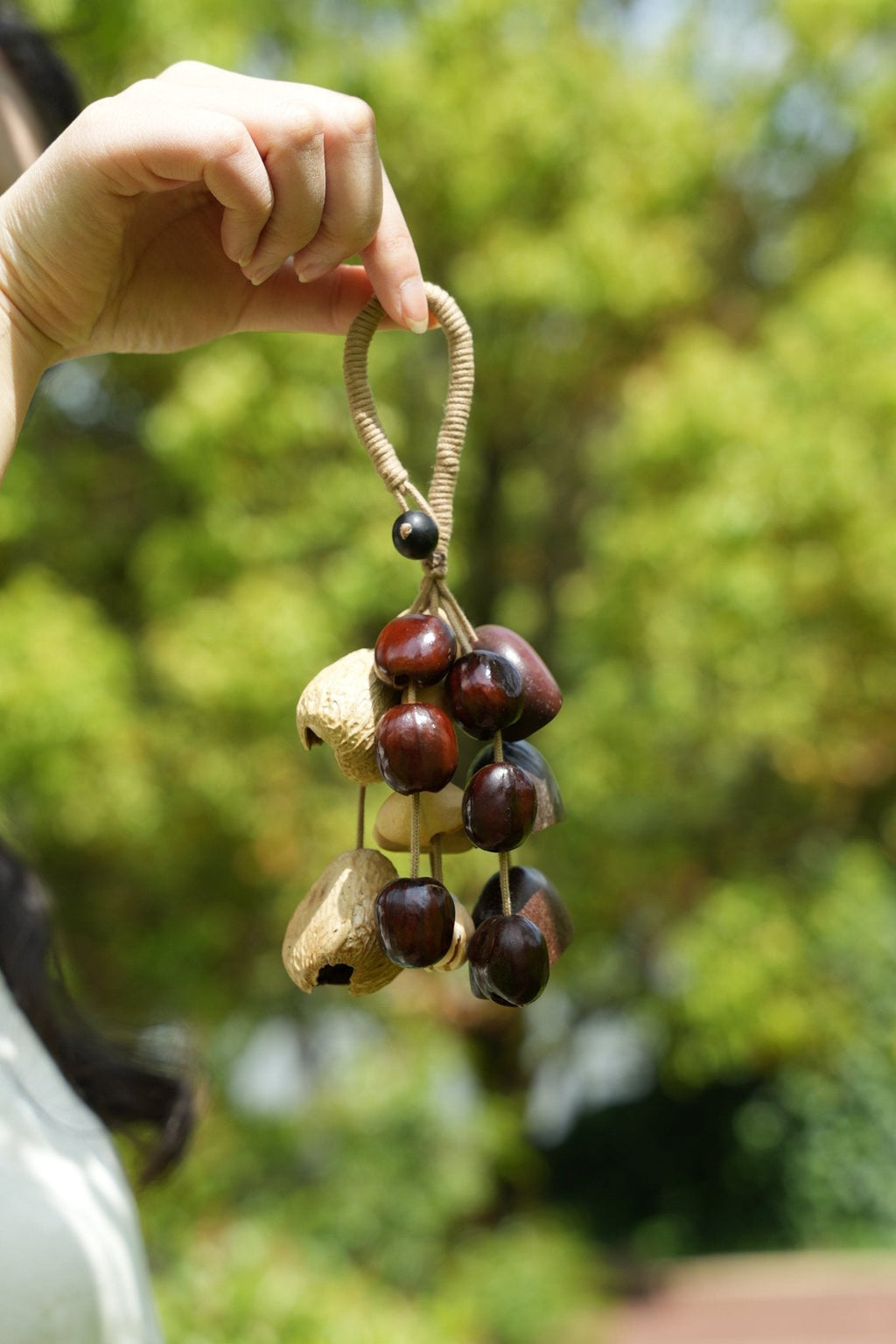 "The Deep Woods Rattle" - Dark Nut & Hollow Pod Cluster Charm with Rope Loop