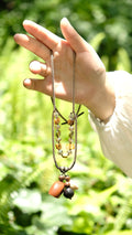 "The Earthy Gem" - Natural Seed Pendant Necklace with Beaded Stone Chain