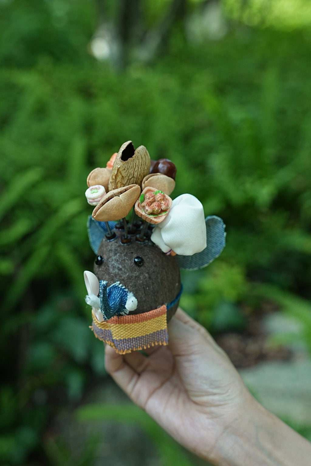 "The Feast King" - Nut Shell Elephant Doll with Snack Crown & Tiny Spoon