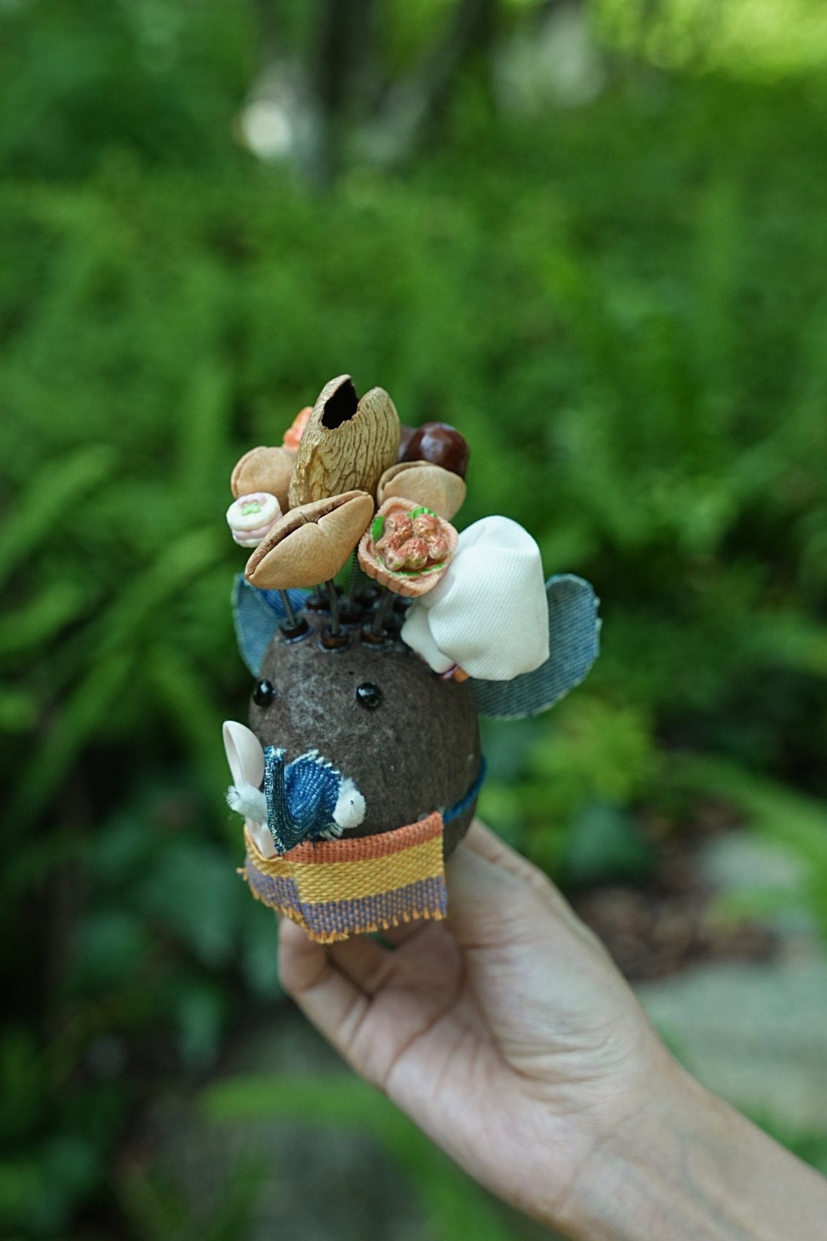 "The Feast King" - Nut Shell Elephant Doll with Snack Crown & Tiny Spoon