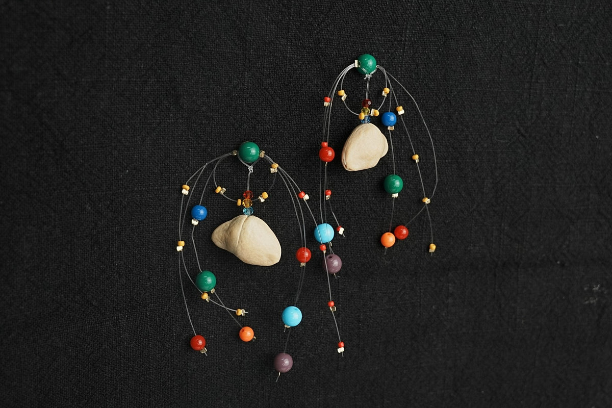 "The Floating Carnival" - Invisible Wire Colorful Bead & Natural Seed Earrings