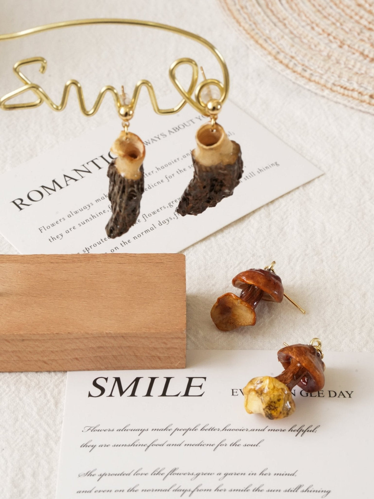 The Forager's Duo: Real Morel & Golden Chanterelle Mushroom Earrings Set