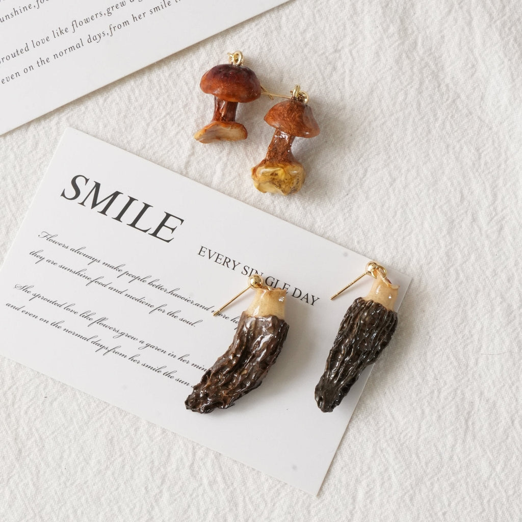 The Forager's Duo: Real Morel & Golden Chanterelle Mushroom Earrings Set