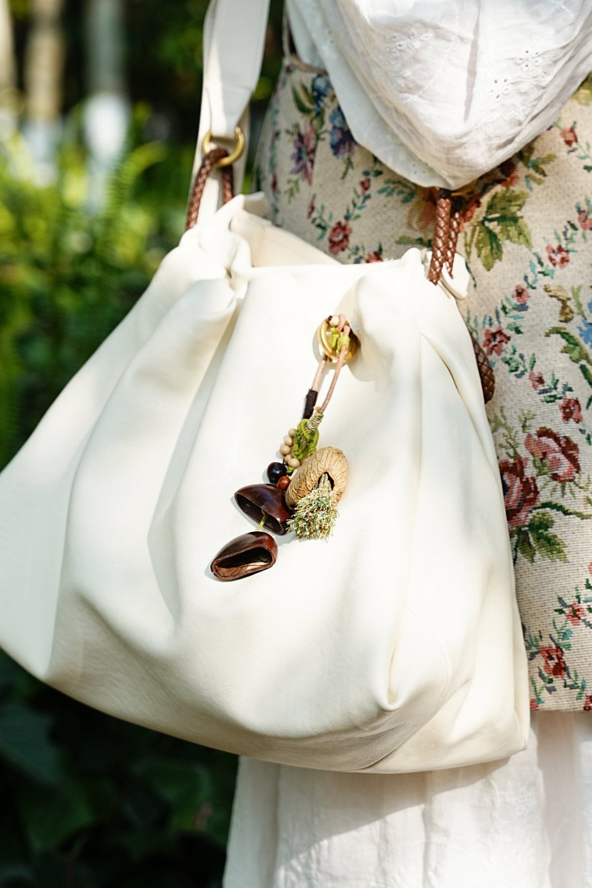"The Forest Bell" - Handcrafted Nut Shell & Tassel Bag Charm(Greenery Edition)
