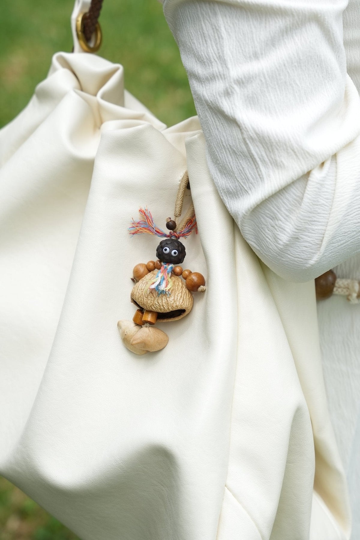 "The Forest Nut Doll" - Handcrafted Natural Seed Character Charm with Colorful Yarn Hair