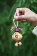 "The Forest Nut Doll" - Handcrafted Natural Seed Character Charm with Colorful Yarn Hair