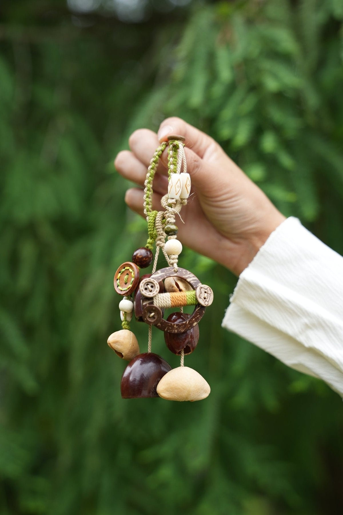 "The Forest Wanderer" - Hand-Woven Natural Seed & Coconut Shell Bag Charm