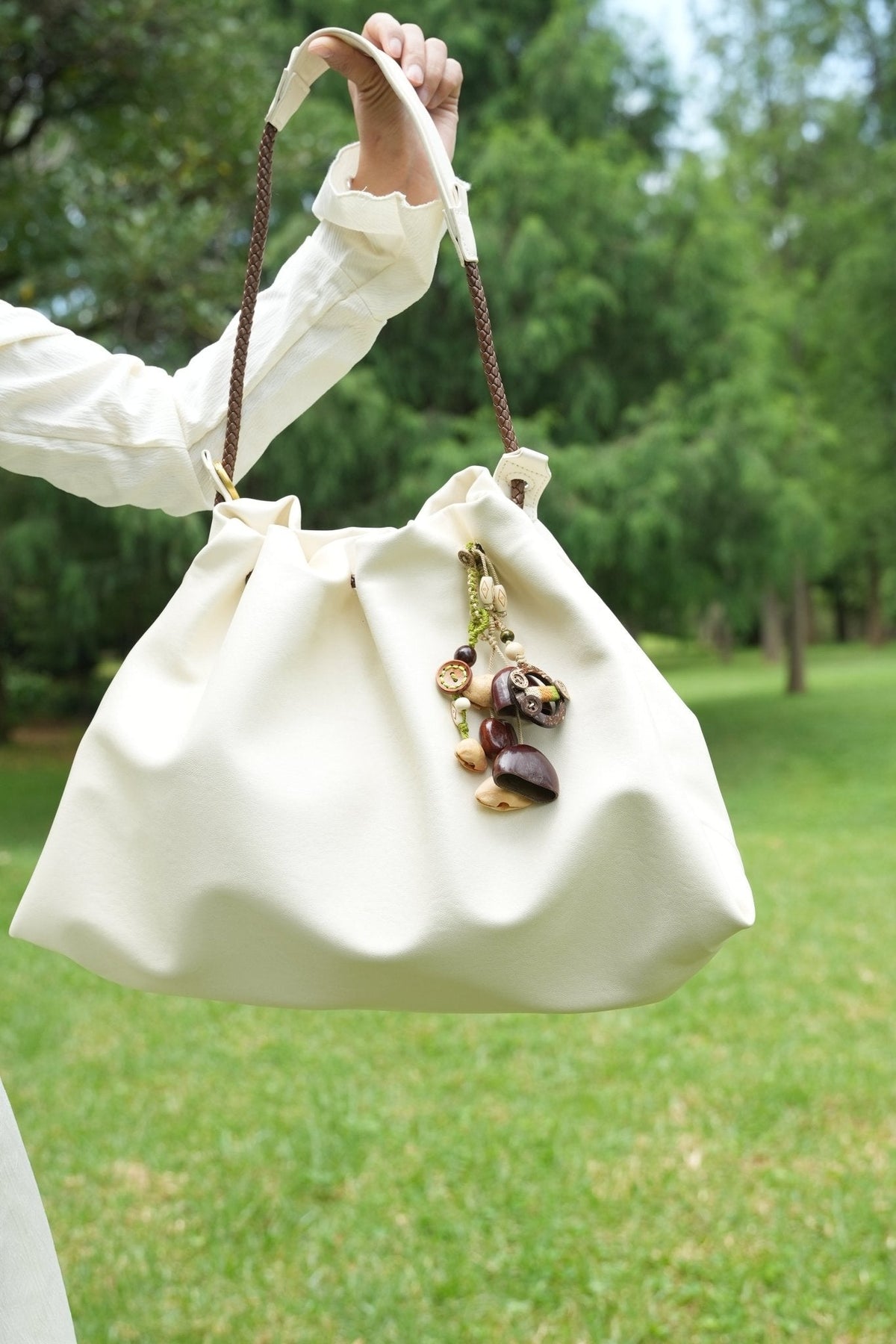 "The Forest Wanderer" - Hand-Woven Natural Seed & Coconut Shell Bag Charm
