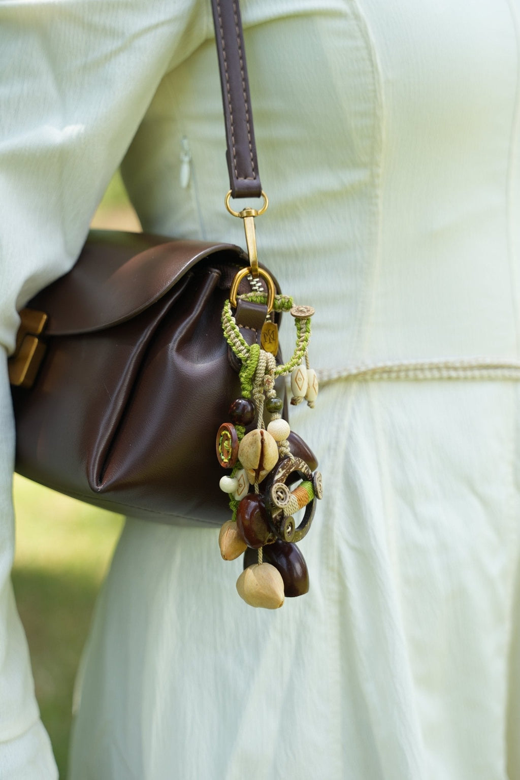 "The Forest Wanderer" - Hand-Woven Natural Seed & Coconut Shell Bag Charm