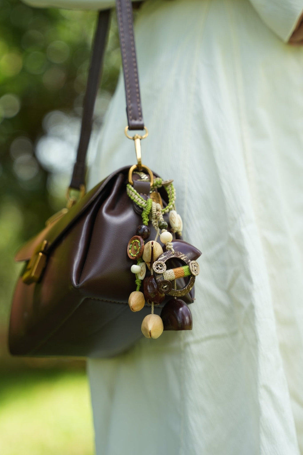 "The Forest Wanderer" - Hand-Woven Natural Seed & Coconut Shell Bag Charm