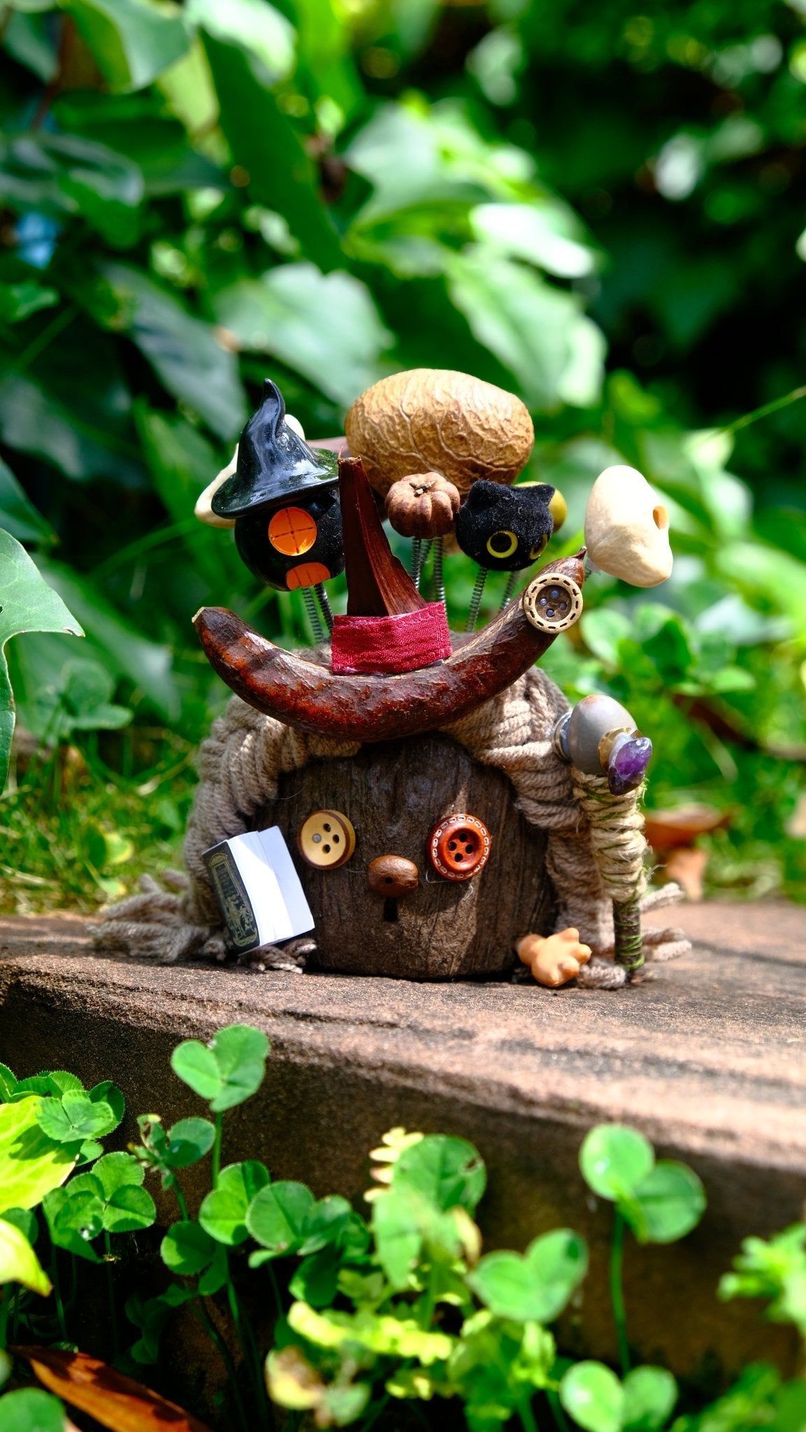 "The Forest Wizard" - Nut Shell Mage Doll with Spellbook & Crystal Staff