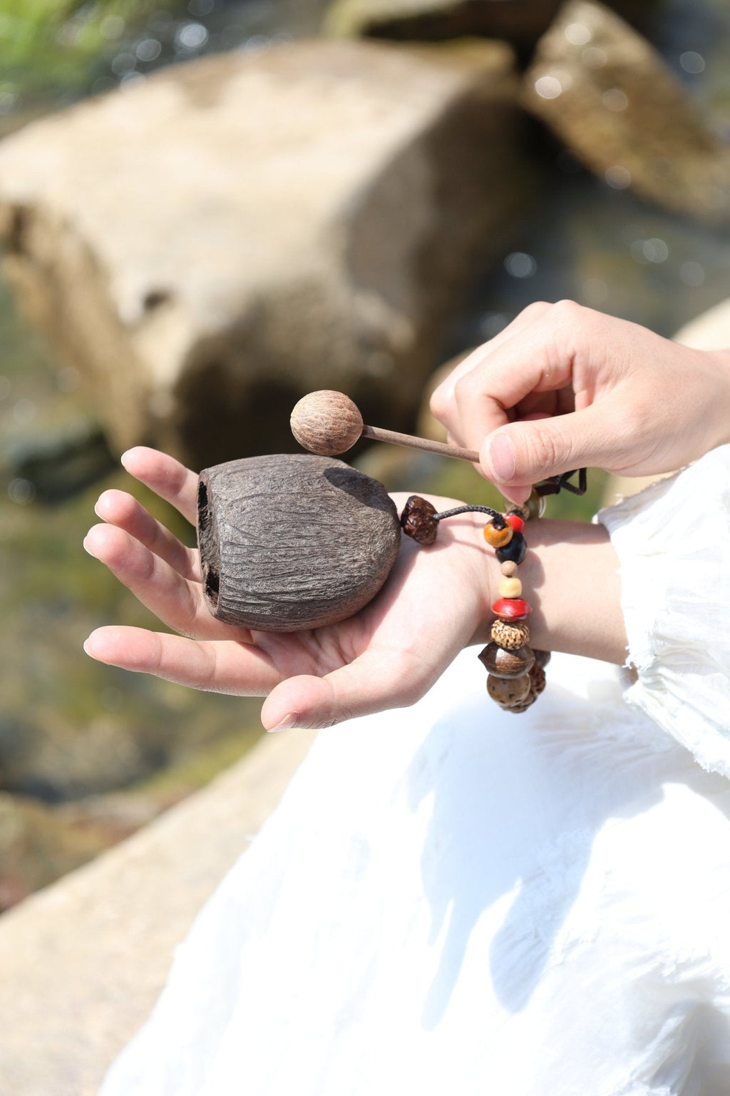 "The Forest Woodblock" - Handheld Natural Seed Percussion Instrument & Charm