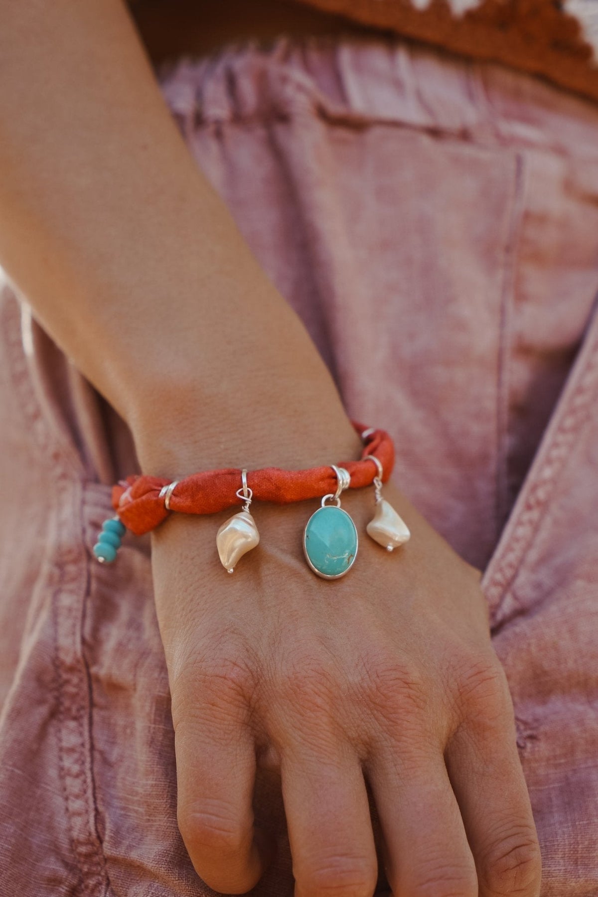 The Fray Baby Anklets with Turquoise + Pearl Beads (MADE TO ORDER)