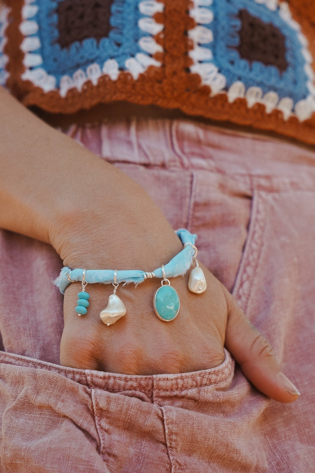 The Fray Baby Anklets with Turquoise + Pearl Beads (MADE TO ORDER)
