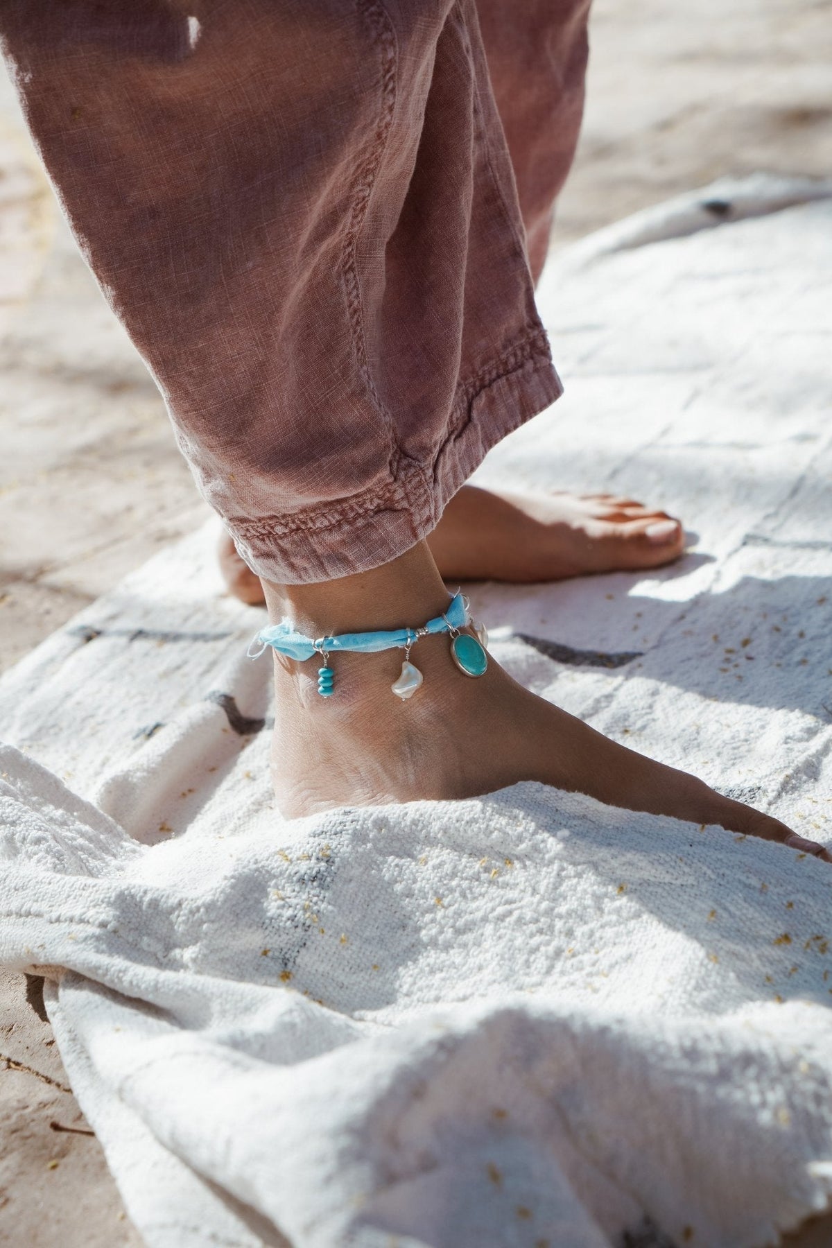 The Fray Baby Anklets with Turquoise + Pearl Beads (MADE TO ORDER)