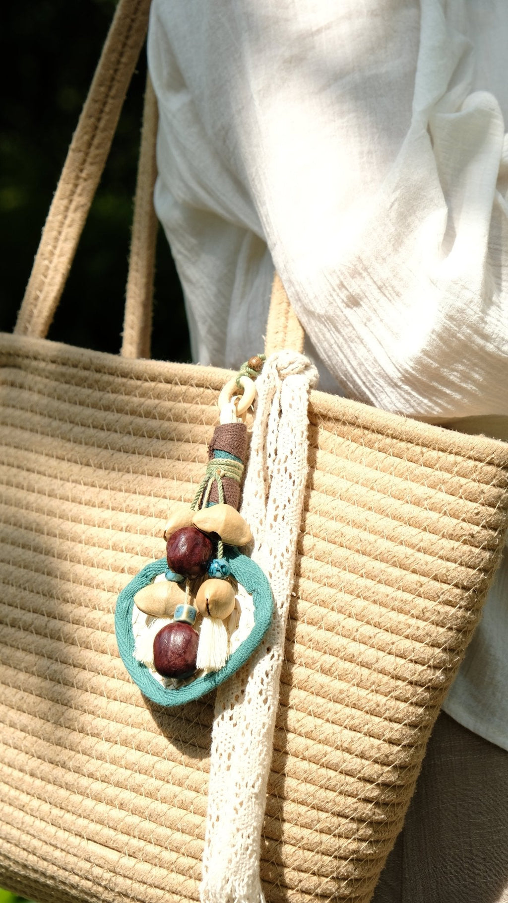 "The Gentle Breeze" - Handwoven Miniature Bamboo Fan & Nut Shell Charm