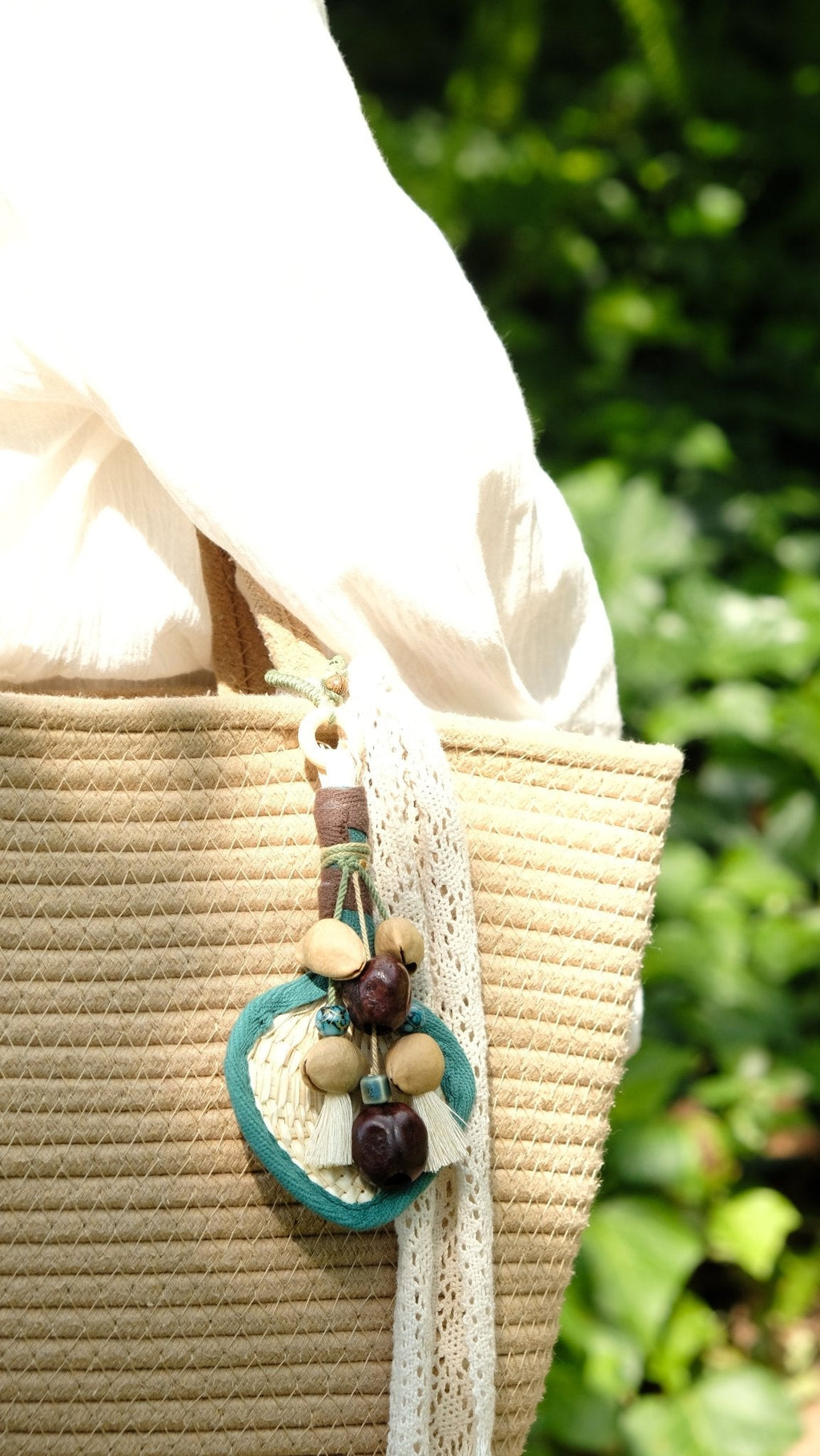 "The Gentle Breeze" - Handwoven Miniature Bamboo Fan & Nut Shell Charm
