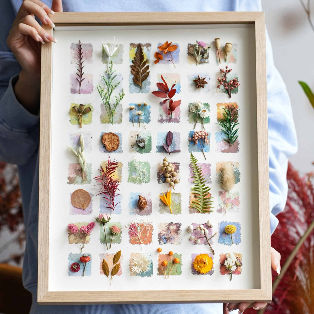 "The Grand Botanical Mosaic" - 48-Grid Real Specimen Shadow Box Art (Extra Large)